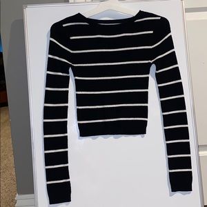 white and black striped long sleeve top